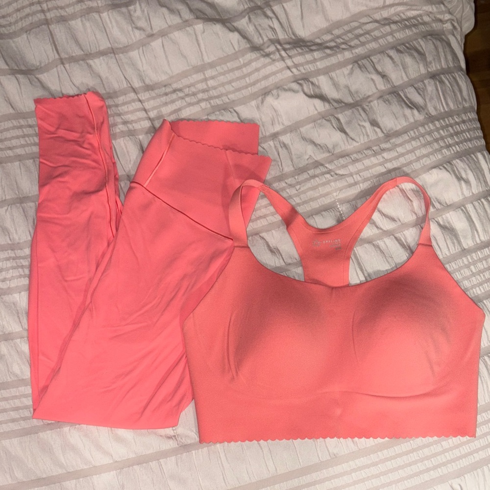 Aerie seamless Coral Bra and Leggings Set
